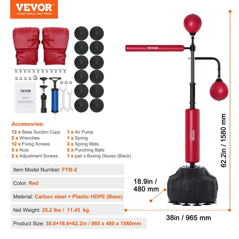 VEVOR Adjustable Boxing Speed Trainer with Stand, Reflex Punching Bag Set Including Gloves for Home Gym Workouts