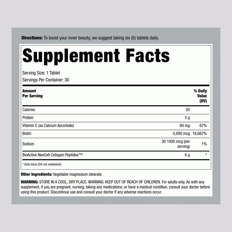 Grassfed Collagen Peptides + C & Biotin Supplement | 180 Tablets