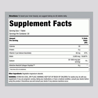 Grassfed Collagen Peptides + C & Biotin Supplement | 180 Tablets
