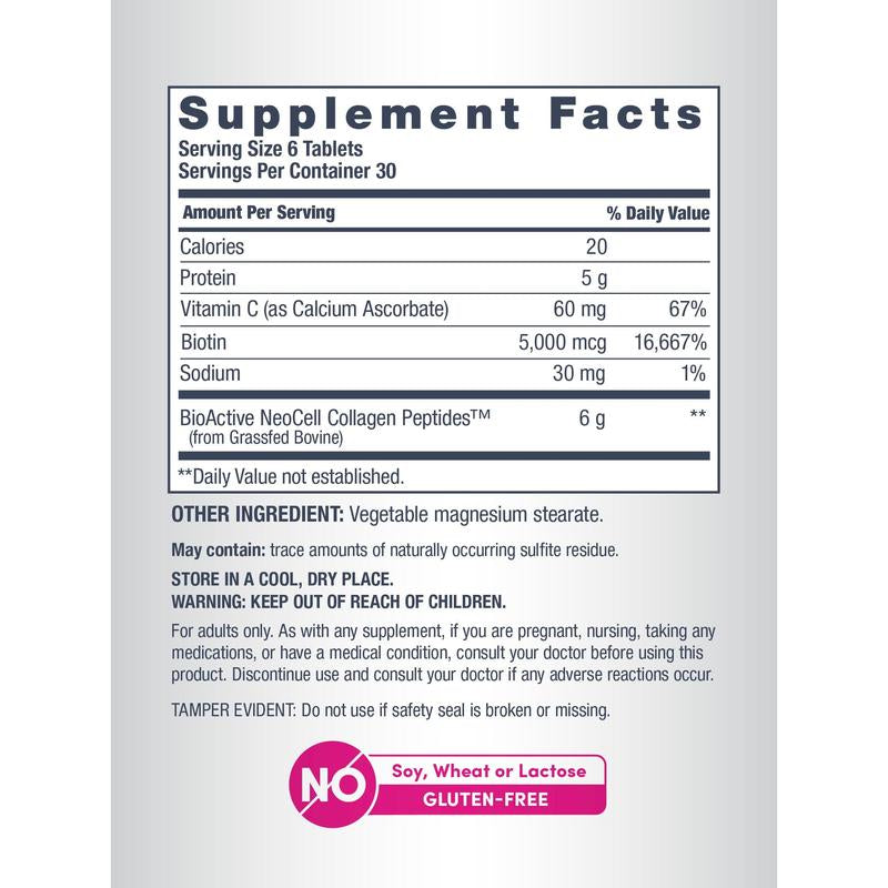 Grassfed Collagen Peptides + C & Biotin Supplement | 180 Tablets