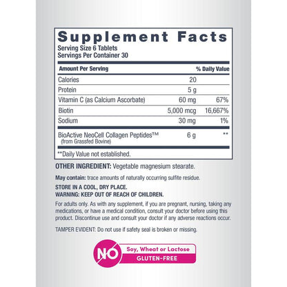 Grassfed Collagen Peptides + C & Biotin Supplement | 180 Tablets