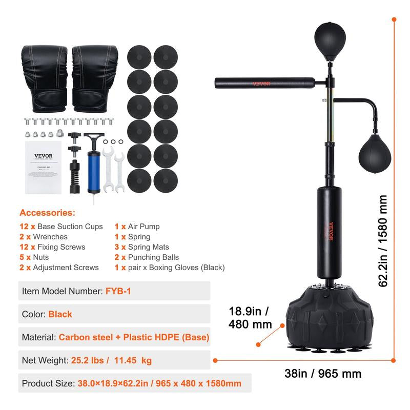 VEVOR Adjustable Boxing Speed Trainer with Stand, Reflex Punching Bag Set Including Gloves for Home Gym Workouts