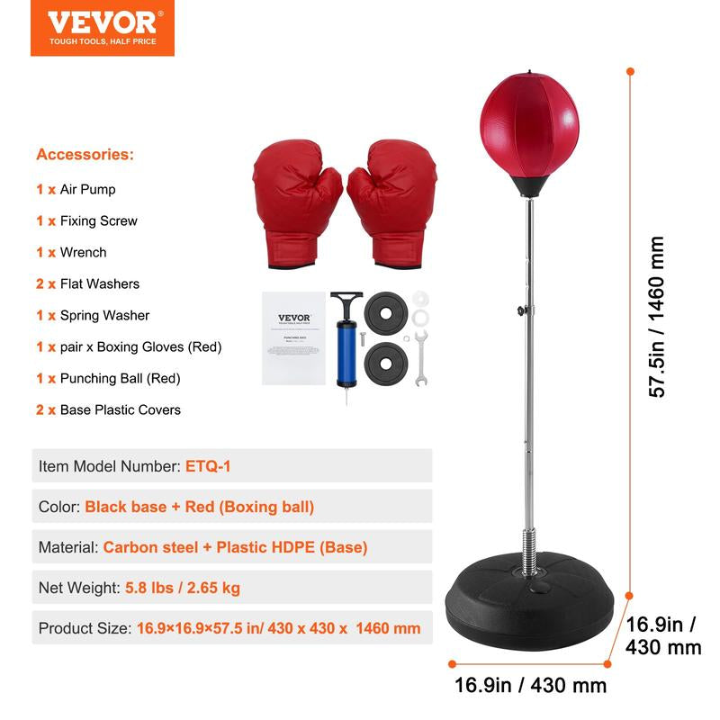 VEVOR Adjustable Boxing Speed Trainer with Stand, Reflex Punching Bag Set Including Gloves for Home Gym Workouts
