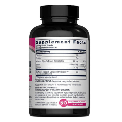 Grassfed Collagen Peptides + C & Biotin Supplement | 180 Tablets