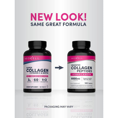 Grassfed Collagen Peptides + C & Biotin Supplement | 180 Tablets