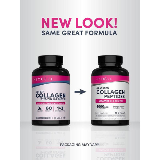 Grassfed Collagen Peptides + C & Biotin Supplement | 180 Tablets